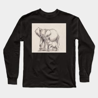 Unconditional Love - Mama & baby elephant ink wash painting Long Sleeve T-Shirt